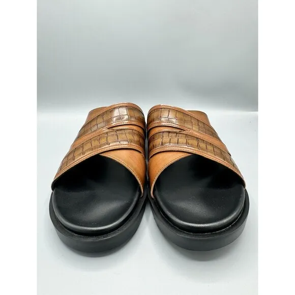 STACY ADAMS Men's Mondo Cross Strap Open Toe Slide Sandals, Size 12M, Cognac