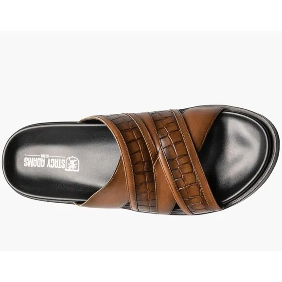 STACY ADAMS Men's Mondo Cross Strap Open Toe Slide Sandals, Size 12M, Cognac
