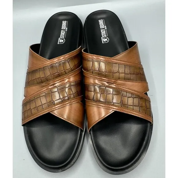 STACY ADAMS Men's Mondo Cross Strap Open Toe Slide Sandals, Size 12M, Cognac