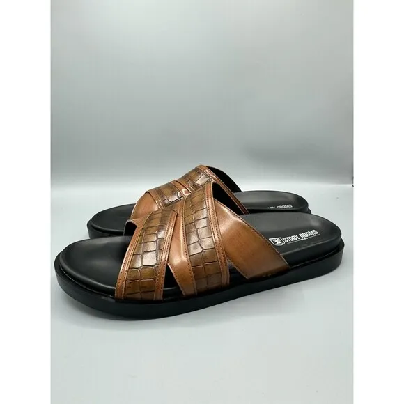 STACY ADAMS Men's Mondo Cross Strap Open Toe Slide Sandals, Size 12M, Cognac