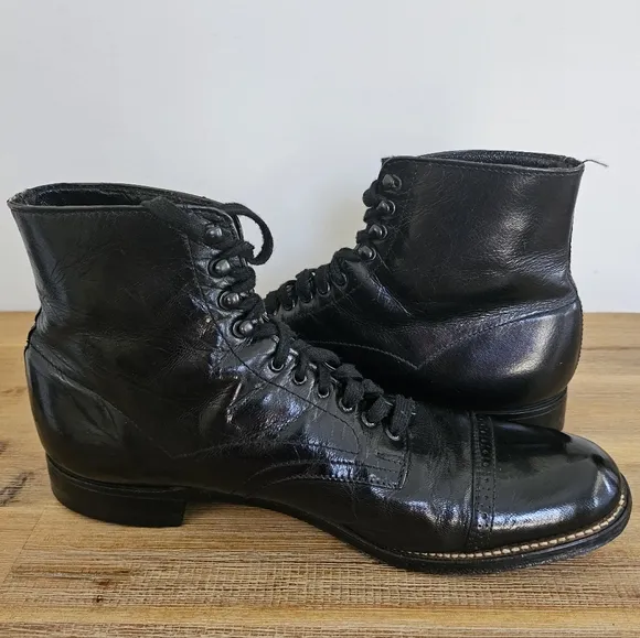 STACY ADAMS Vintage Mens Madison Black Leather, Cap Toe, Short Boots