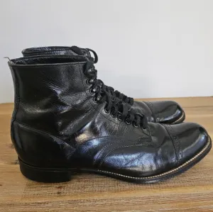 STACY ADAMS Vintage Mens Madison Black Leather, Cap Toe, Short Boots