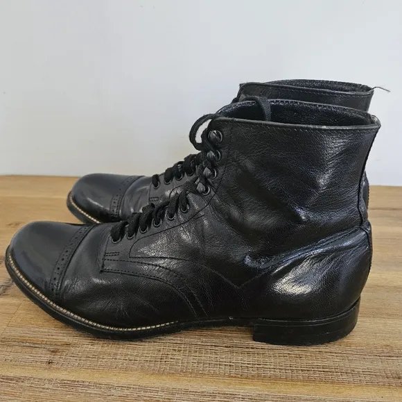 STACY ADAMS Vintage Mens Madison Black Leather, Cap Toe, Short Boots