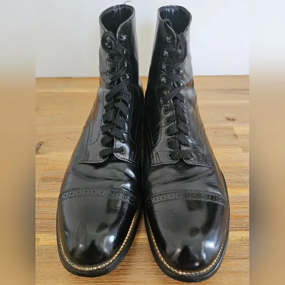 STACY ADAMS Vintage Mens Madison Black Leather, Cap Toe, Short Boots