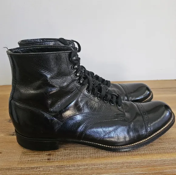 STACY ADAMS Vintage Mens Madison Black Leather, Cap Toe, Short Boots