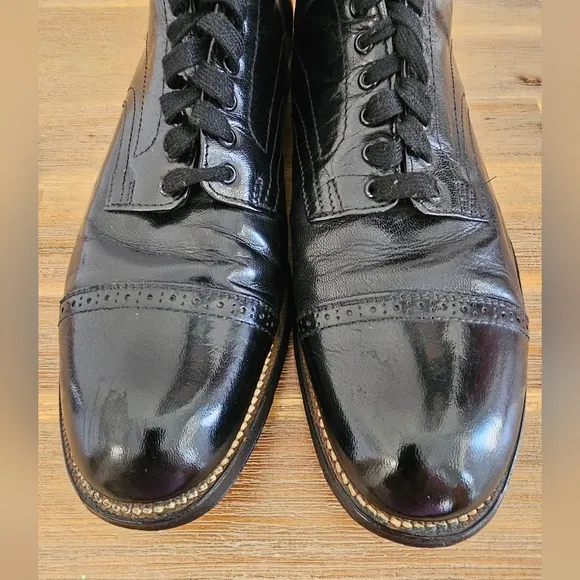 STACY ADAMS Vintage Mens Madison Black Leather, Cap Toe, Short Boots