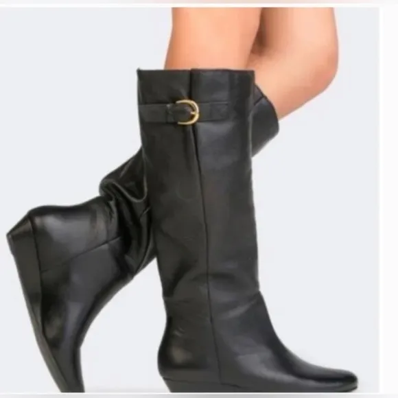 Steve Madden Black Leather Tall Buckle Boots size 6