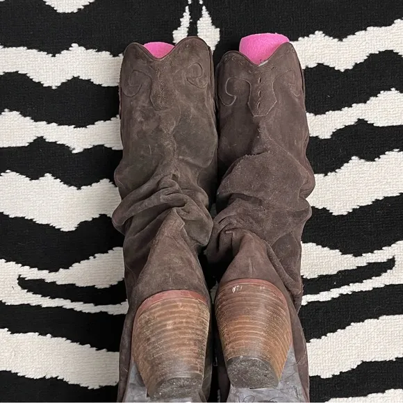 Steve Madden Chocolate Brown Suede Slouchy Saddle Cowboy Boots Size 10