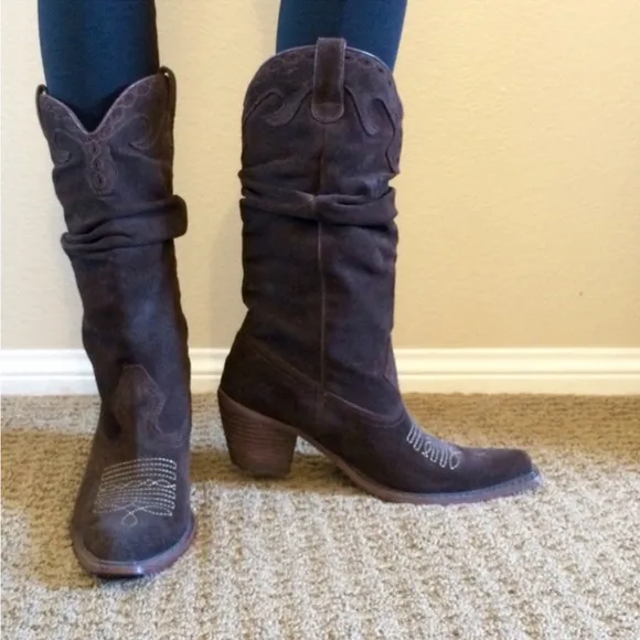 Steve Madden Chocolate Brown Suede Slouchy Saddle Cowboy Boots Size 10