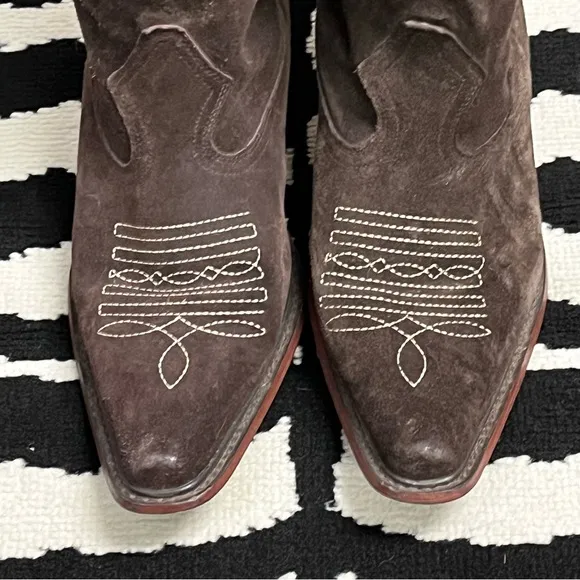 Steve Madden Chocolate Brown Suede Slouchy Saddle Cowboy Boots Size 10