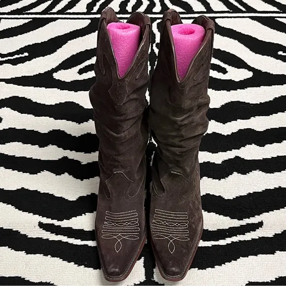 Steve Madden Chocolate Brown Suede Slouchy Saddle Cowboy Boots Size 10