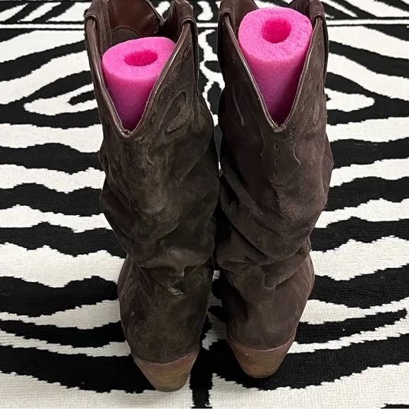 Steve Madden Chocolate Brown Suede Slouchy Saddle Cowboy Boots Size 10