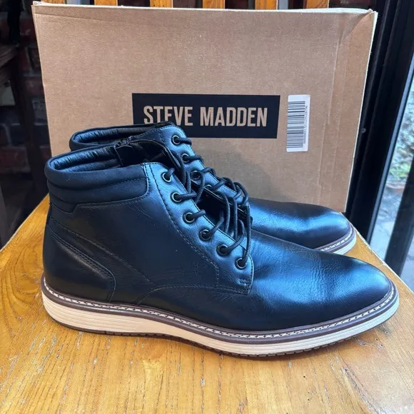 Steve Madden mens P-Jelen short lace up chukka boots black 10.5