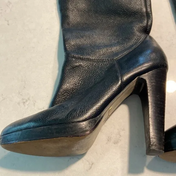 Steve Madden Tall Knee High Black Pebble Leather Heeled Boots Size 9