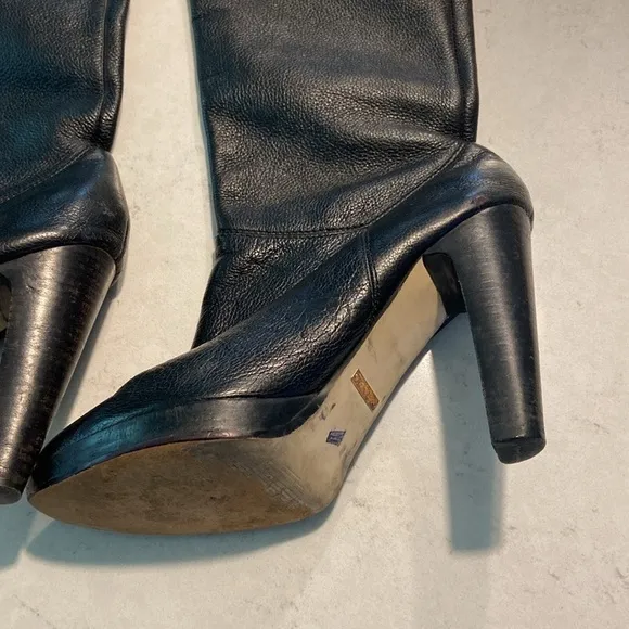 Steve Madden Tall Knee High Black Pebble Leather Heeled Boots Size 9