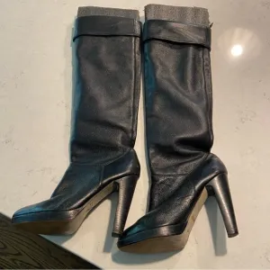 Steve Madden Tall Knee High Black Pebble Leather Heeled Boots Size 9