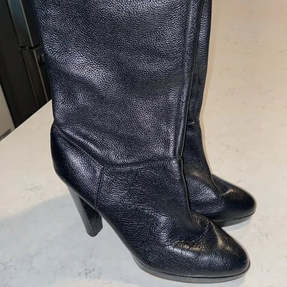 Steve Madden Tall Knee High Black Pebble Leather Heeled Boots Size 9
