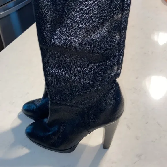 Steve Madden Tall Knee High Black Pebble Leather Heeled Boots Size 9