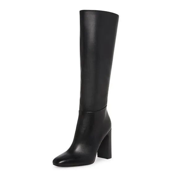 Steve Madden Women Ally Block Heel Tall Riding Boots Size US 8M Black Leather