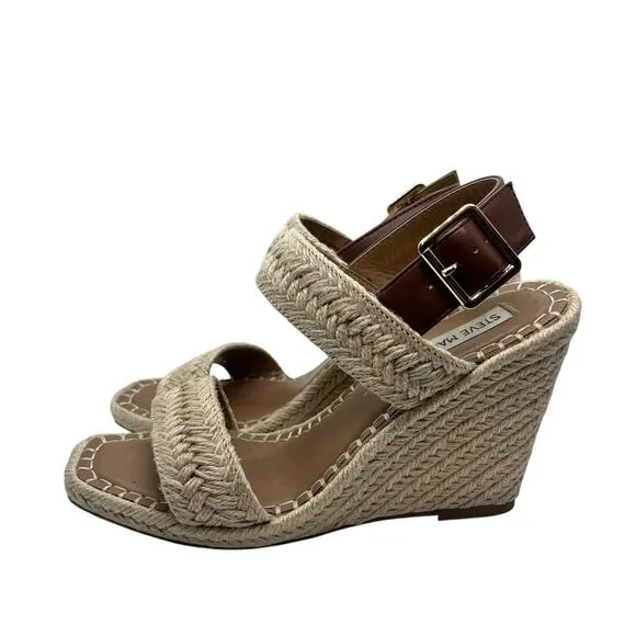 Steve Madden Women's Uri Wedge Sandal Jute Brown SIZE 8