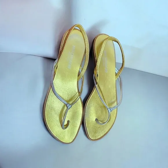 Strass T-Strap Thong Sandals Gold Miss Bergdorf made in Italy Size 7