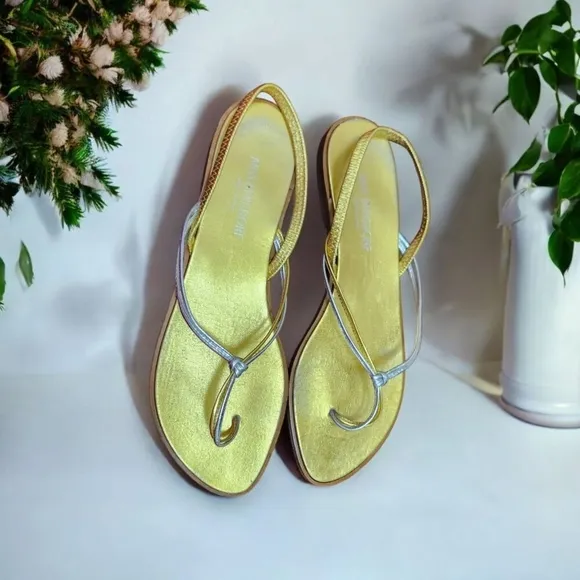 Strass T-Strap Thong Sandals Gold Miss Bergdorf made in Italy Size 7