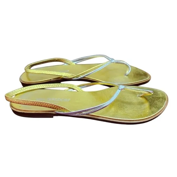 Strass T-Strap Thong Sandals Gold Miss Bergdorf made in Italy Size 7
