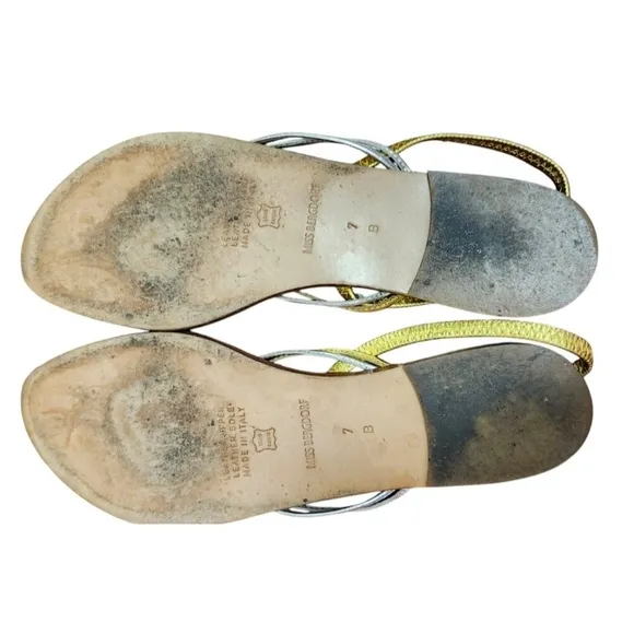 Strass T-Strap Thong Sandals Gold Miss Bergdorf made in Italy Size 7