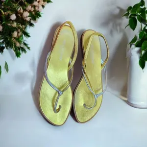Strass T-Strap Thong Sandals Gold Miss Bergdorf made in Italy Size 7