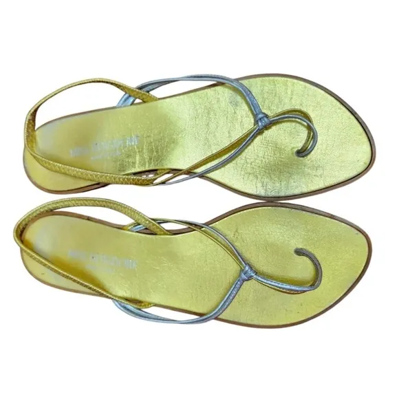 Strass T-Strap Thong Sandals Gold Miss Bergdorf made in Italy Size 7