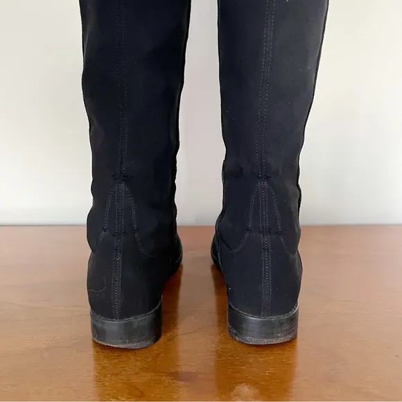 Stuart Weitzman • 5050 Stretch Suede Boots black tall low heel knee high otk