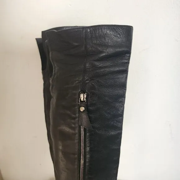 Stuart Weitzman Black Leather Tall Boots Slouch Boot Full Zip Size 7
