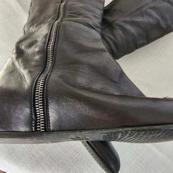 Stuart Weitzman Black Leather Tall Boots Slouch Boot Full Zip Size 7