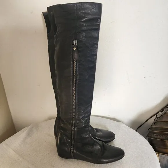 Stuart Weitzman Black Leather Tall Boots Slouch Boot Full Zip Size 7