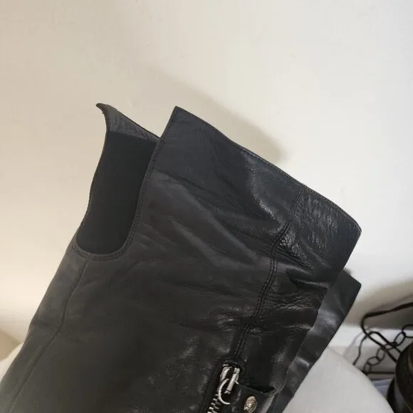 Stuart Weitzman Black Leather Tall Boots Slouch Boot Full Zip Size 7