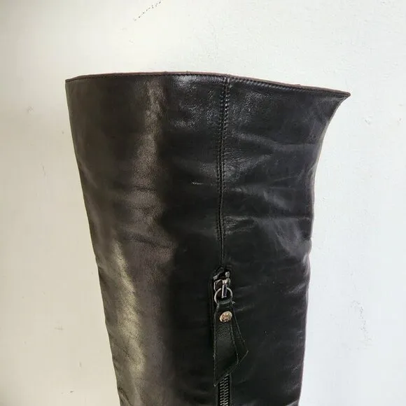 Stuart Weitzman Black Leather Tall Boots Slouch Boot Full Zip Size 7