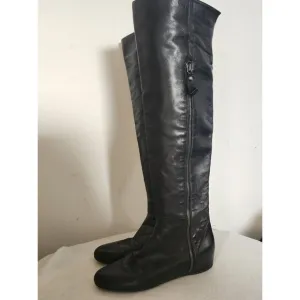 Stuart Weitzman Black Leather Tall Boots Slouch Boot Full Zip Size 7