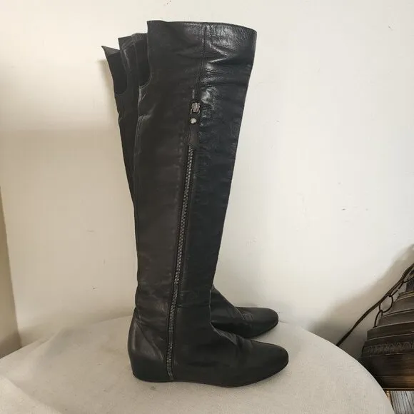 Stuart Weitzman Black Leather Tall Boots Slouch Boot Full Zip Size 7