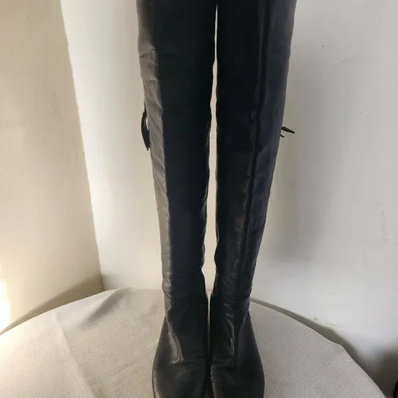 Stuart Weitzman Black Leather Tall Boots Slouch Boot Full Zip Size 7