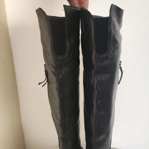 Stuart Weitzman Black Leather Tall Boots Slouch Boot Full Zip Size 7