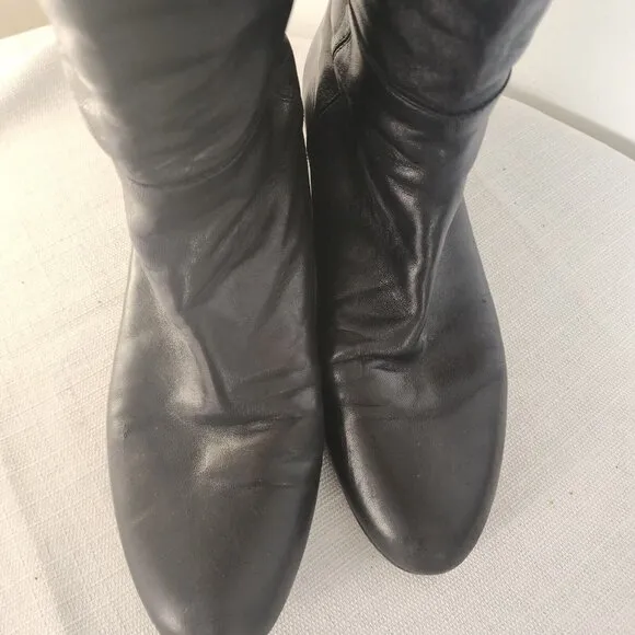 Stuart Weitzman Black Leather Tall Boots Slouch Boot Full Zip Size 7