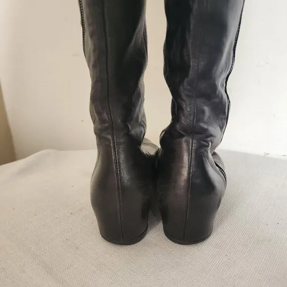 Stuart Weitzman Black Leather Tall Boots Slouch Boot Full Zip Size 7