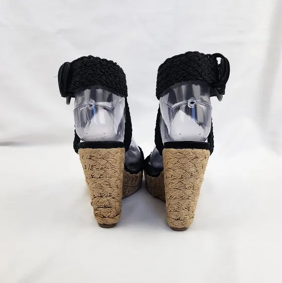 Stuart Weitzman Black Wedge Sandals