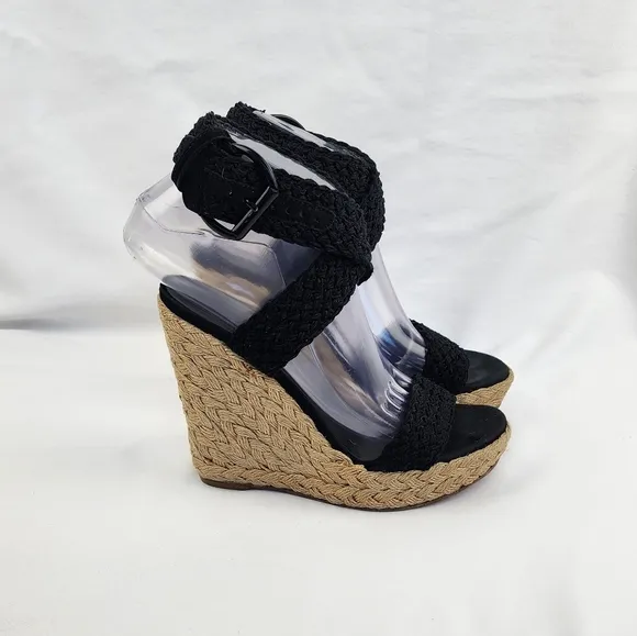 Stuart Weitzman Black Wedge Sandals