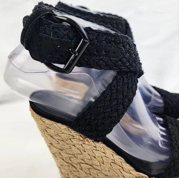 Stuart Weitzman Black Wedge Sandals