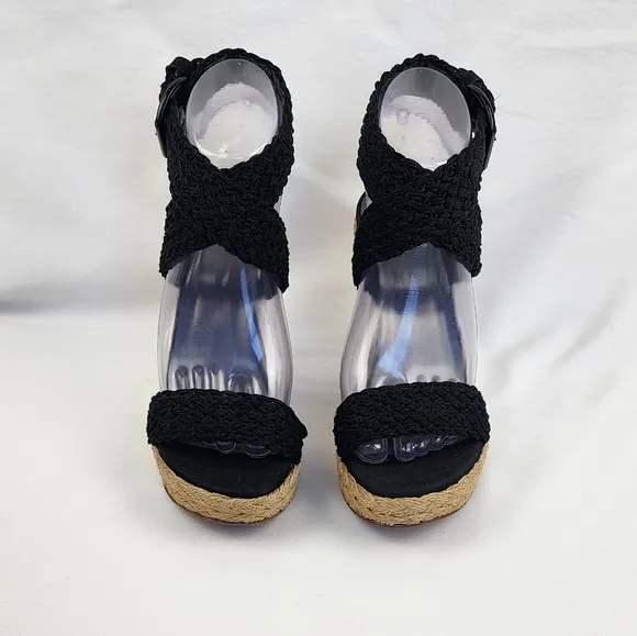Stuart Weitzman Black Wedge Sandals