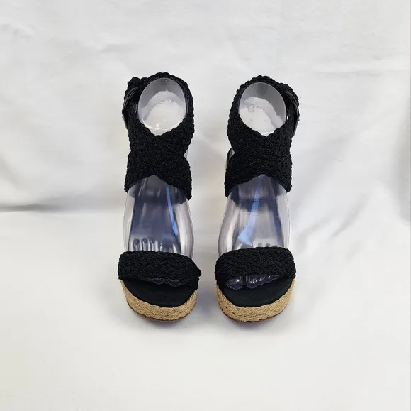 Stuart Weitzman Black Wedge Sandals