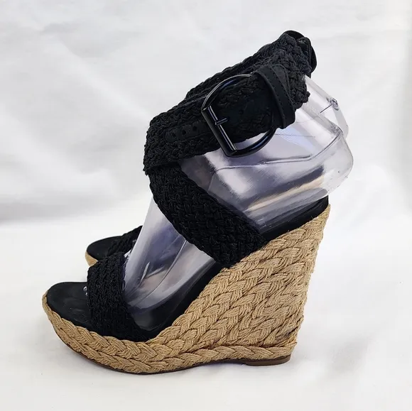 Stuart Weitzman Black Wedge Sandals