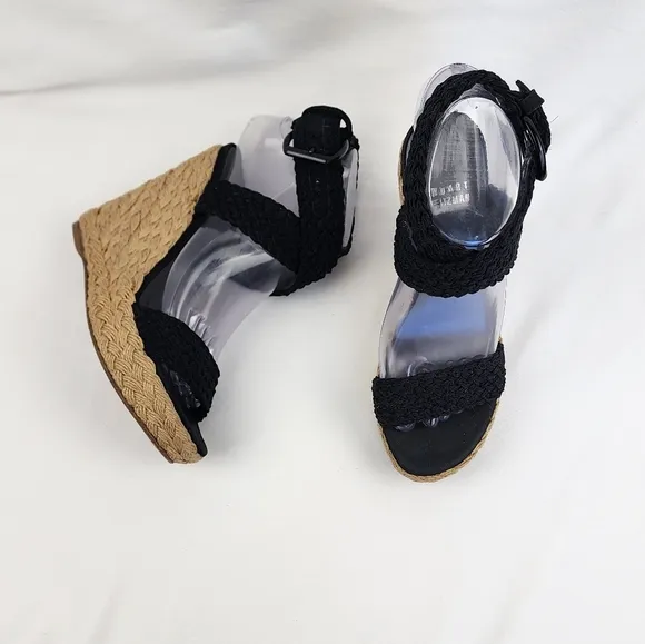 Stuart Weitzman Black Wedge Sandals