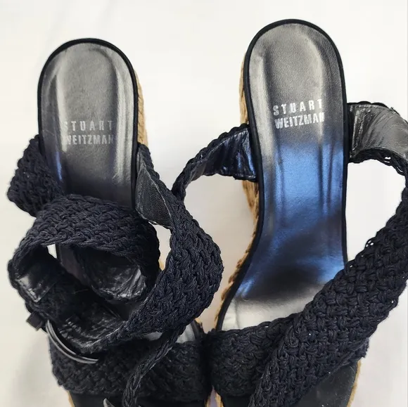 Stuart Weitzman Black Wedge Sandals